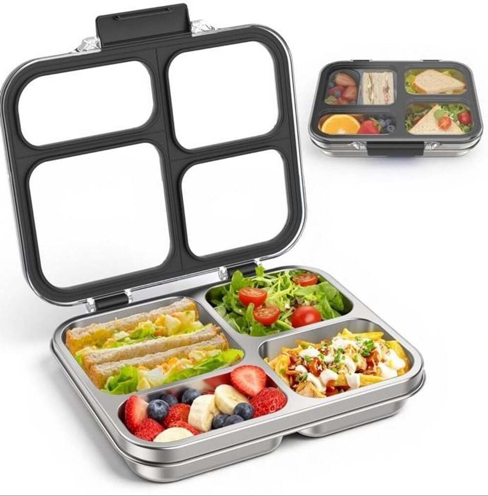 Zeekala Stainless Steel Bento Box 4 Compartments Black